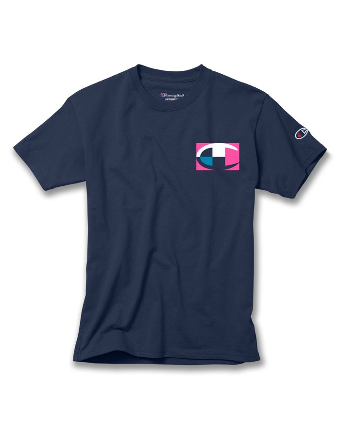 Champion Cotton Retro Colorblock Logos - Marineblå T-Skjorte Gutt - Norge 063WVHZRN